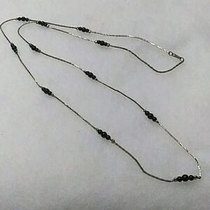 Vintage Korea silvertone‎ black beaded necklace